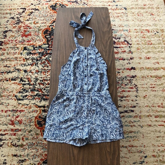 Intermix Blue Paisley Backless Romper - Picture 5 of 9